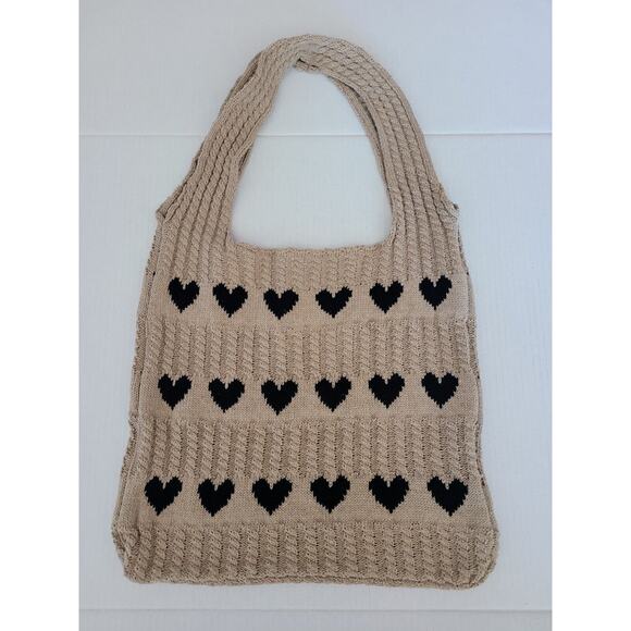 Crochet Boho Tote Bag Knitted Heart-Shaped Shoulder Totebag‎ handbag - Picture 3 of 6